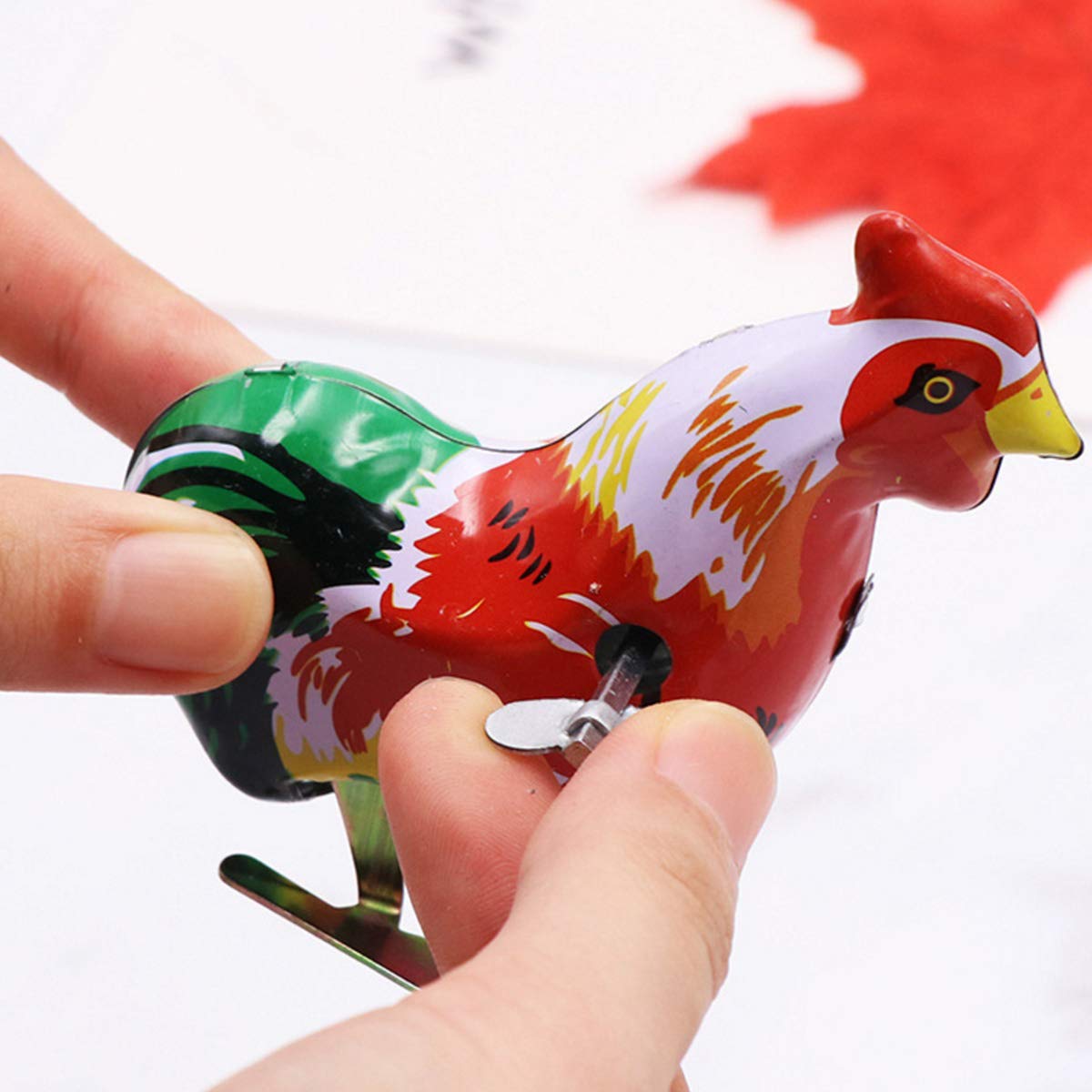 Halloluck 4 Pcs Clockwork Spring Wind Up Metal Jumping Frog Cock Rabbit Mouse Retro Vintage Wind-up Animal Party Favors Desktop Decor