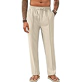 Makkrom Mens Casual Pants Elastic Waist Drawstring Lightweight Summer Loose Beach Straight Leg Pants with Pockets