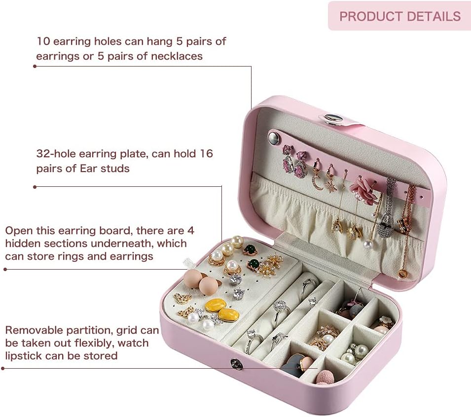 Jewelry Organizer Cases PU Leather Travel Portable Jewelry Storage Box for Necklace Earrings Rings Bracelet 6.3x4.3x2'': Home Improvement