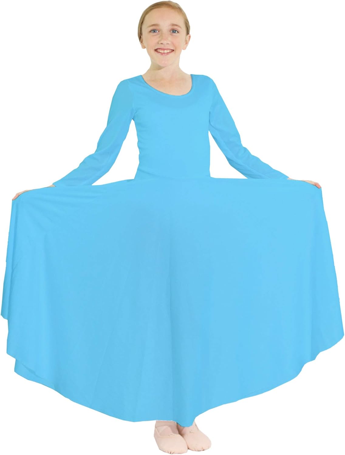 Danzcue Girls Praise Loose Fit Full Length Long Sleeve Dance Dress: Clothing