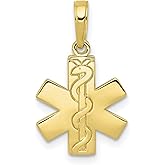 10k Yellow Gold Medical Alert Pendant with Star of Life and Rod of Asclepius for Emergency ID, Healthcare Symbol Necklace for EMT, Doctor, Nurse, Paramedic, Safety Jewelry, Unisex Medical Charm