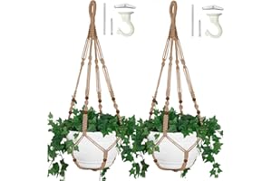 Shineloha 2PK 43 Inches Macrame Planter Hanger Large for 12 inch Pot + Swag Hook (Extra Long & Big) | Large Hanging Planter for Indoor Plants | No Tassel, Cotton Rope, NO Pot/Plant Included (Jute)(XL)