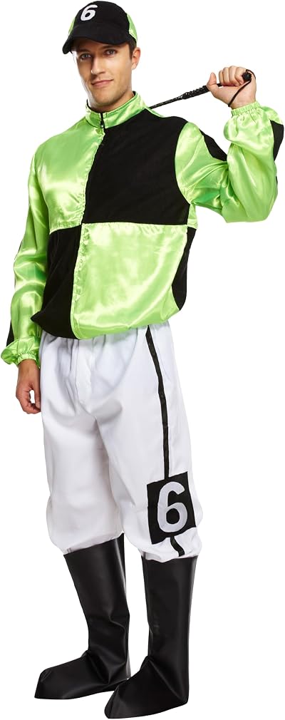 HENBRANDT Adult Green Black Horse Jockey Costume with Cap and Boot Covers