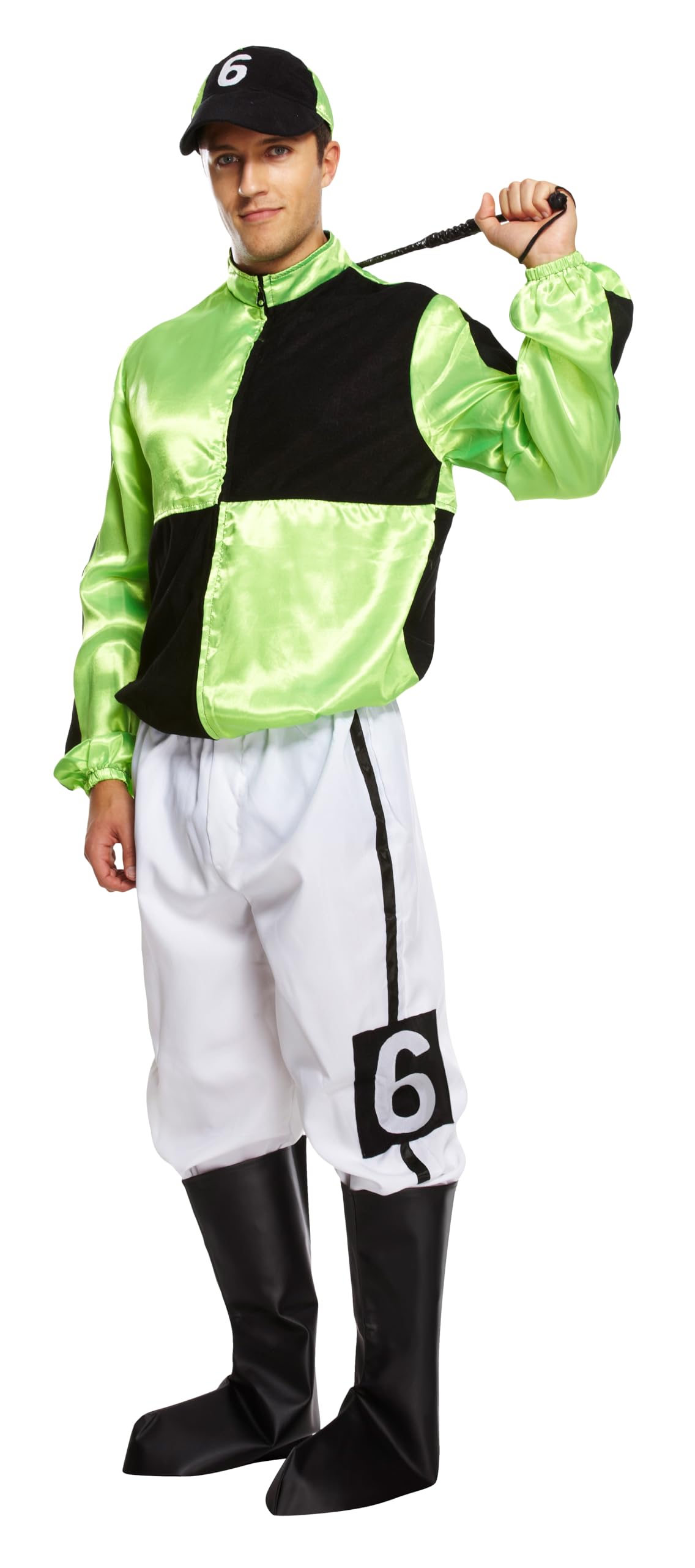 HENBRANDT Adult Men’s Green and Black Horse Jockey Outfit with Peaked Hat and Boot Covers Sports Fancy Dress Costume Racing Jockey Dress Up Outfit One Size Mens Fancy Dress Costume