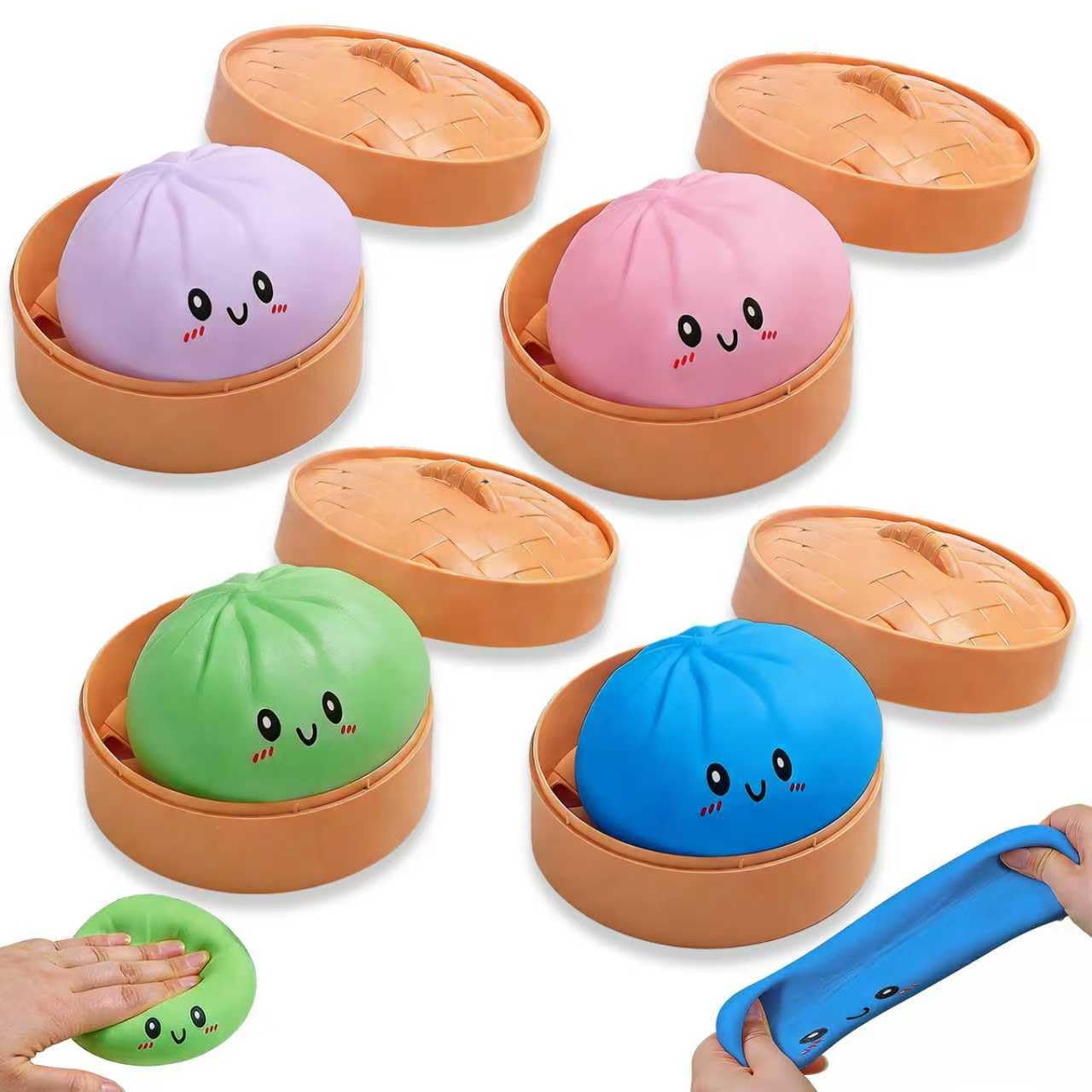 4PCS Dumpling Squishies Stress Ball,Soft Squeeze Decompression Dough , Squishy Bun Easter Basket Stuffers
