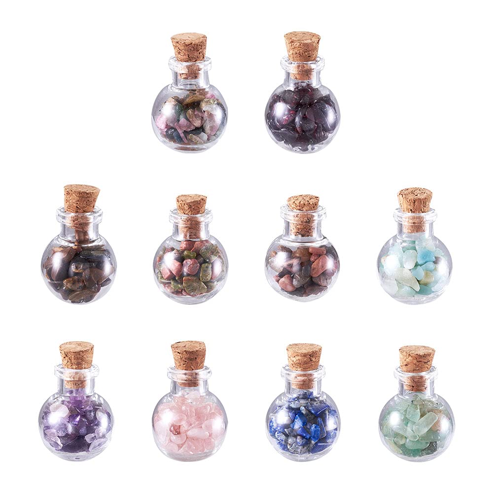Cheriswelry 30pcs Gemstone Glass Wishing Bottles Undrilled Mini Crushed Chip Stone Random Mixed for Jewelery Making