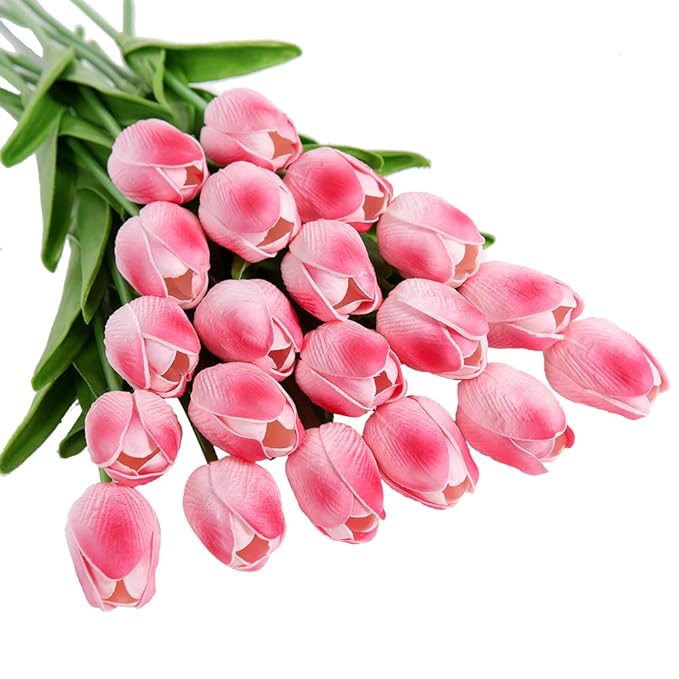 JUSTOYOU 20pcs Real Touch Latex Artificial Tulips Flowers Fake Tulips