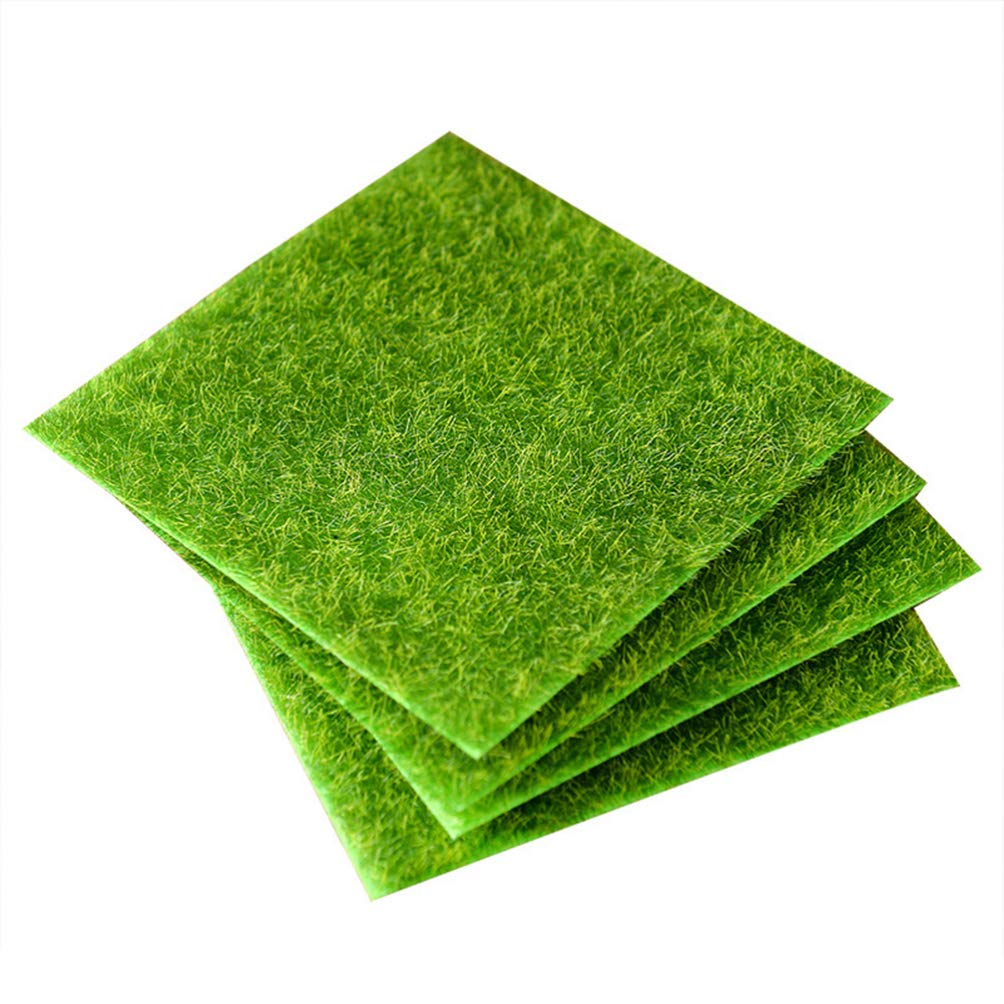 BESPORTBLE Artificial Grass Square Pieces 4pcs Artificial Grass -like Fairy Mat Lawn Miniature Ornament Garden Dollhouse Craft Pot (15 X 15cm)