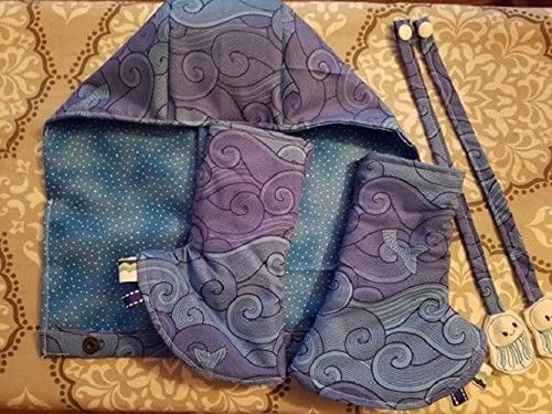 Tula Mermaid Tales, Blue Waves Hoodie hood, suck pads reach straps baby wearing Tula Inked