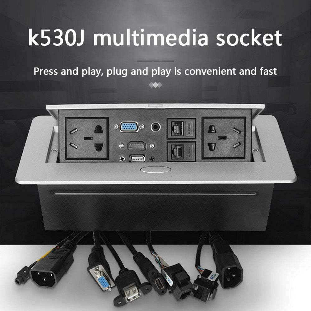 Desktop Pop Up Socket Outlet Connection Box Zinc Alloy Panel for Office/Conference Office/Hotel Office/Music Room/Meeting Room(UK Plug Black)