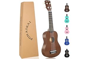 POMAIKAI Soprano Wood Ukulele Starter Ukelele Hawaii Guitar 21 Inch for Beginners and Students(Brown)