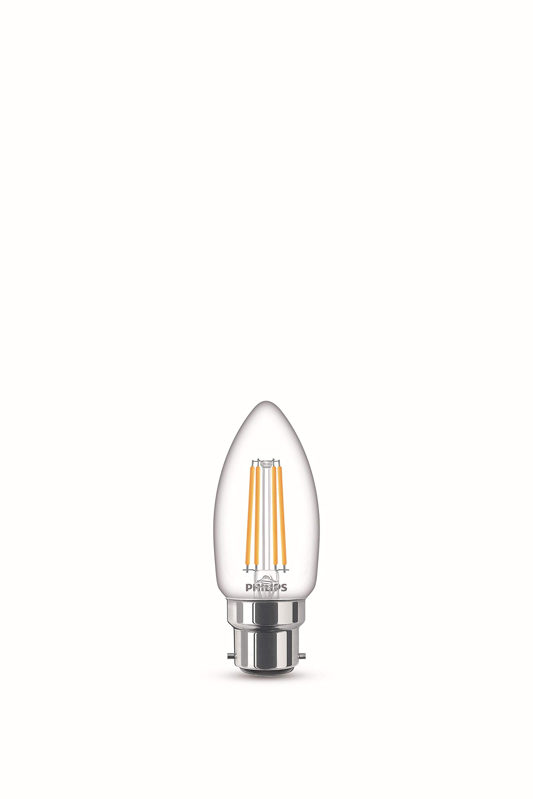 Philips LED Premium Classic Clear Glass Candle Filament Light Bulb [B22 Bayonet Cap] Warm White 2700K, 4W Indoor Home Lighting(pack of 6)