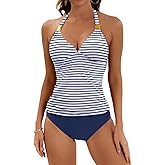 B2prity Halter Tankini Swimsuit for Women Tummy Control Two Piece Bathing Suit V Neck Swimwear with Shorts