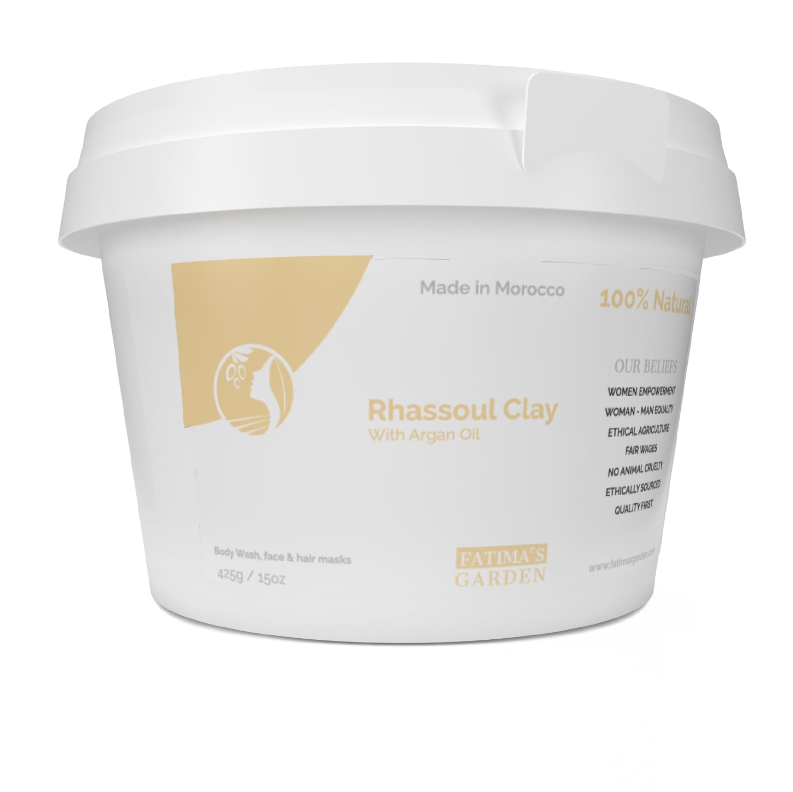 Fatima's Garden Rhassoul Clay with Argan & Eucalyptus - Detox & Soften, 425g