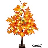 Fall Decor 2FT Lighted Maple Tree - 24 Inch Tabletop Fall Tree with 36 LED Lights, 72 Maple Leaves, 6 Pines, Timer, Battery or USB Operated Artificial Tree Fall Decorations for Home
