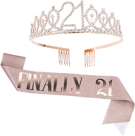 Amazon Co Jp Topfunyy 21歳の誕生日ティアラとサッシュセット 最終21個のローズゴールドサッシュ クリスタルクラウン 女の子の誕生日ギフト 21歳の誕生日パーティー用品 おもちゃ