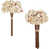 IPOPU Ranunculus Artificial Flowers 2Bouquets Silk Flowers with Stems 12PCS Mini Fake Flowers for DIY Wedding Bouquet Bridal Shower Decorations Floral Filler Flowers Centerpieces (Beige)