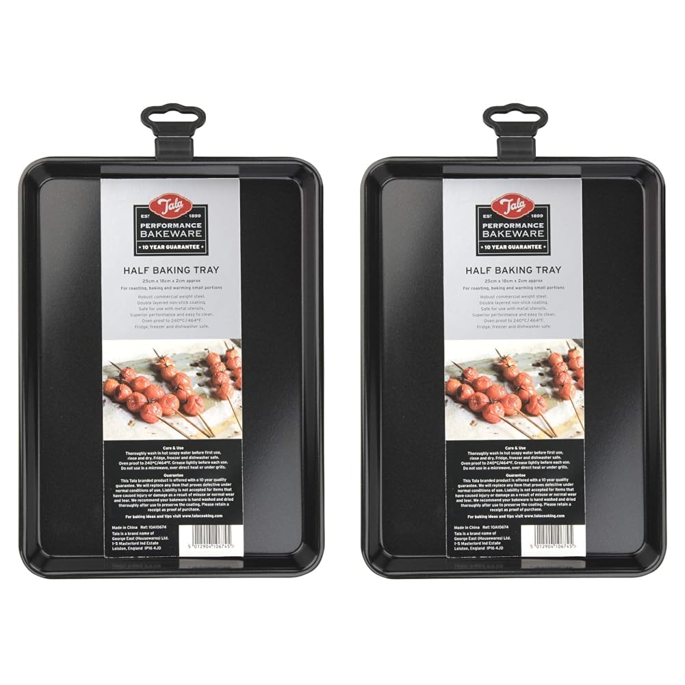 Tala Performance Baking Tray, Professional Gauge Carbon Steel with Eclipse Non-Stick Coating, Perfect for Cooking and Roasting, 25 x 18 x 2 cm,Black (Pack of 2)