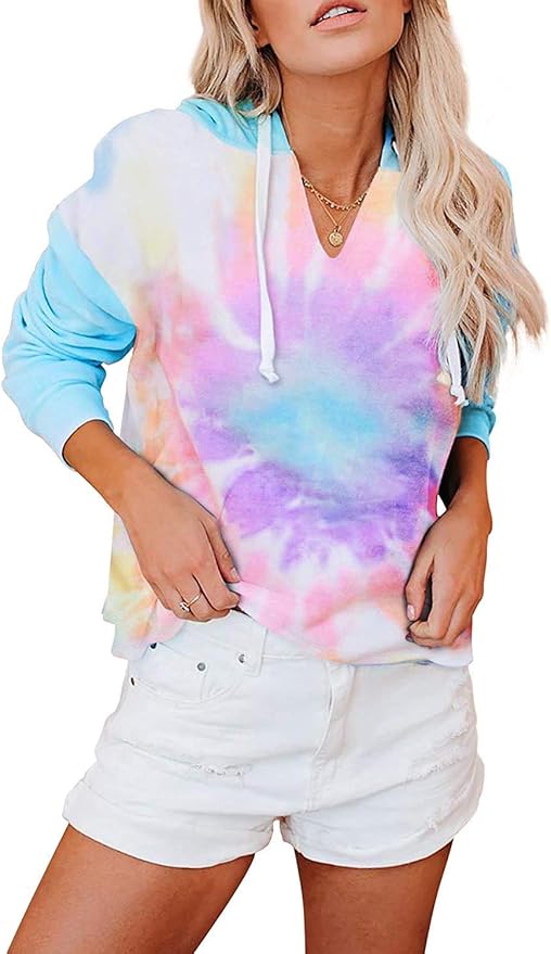 Buy Women's Tie Dye Hoodie Long Sleeve Sweatshirt Casual V Neck Loose