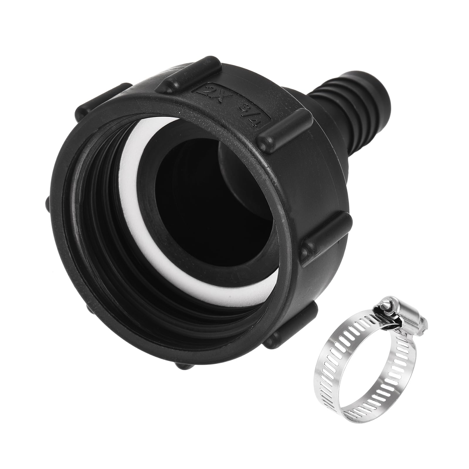 YOKIVE IBC Tank Hose Fitting, Plastic Barbed Hose Connector Adapter with Hose Clamp Washer, for Transporting Water (Black, 60mm Coarse Thread x 19mm Barb)