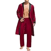 SWOMOG Men's Satin Robe with Pants Set Silky Kimono Bathrobe Lightweight Soft Sleepwear Loungewear