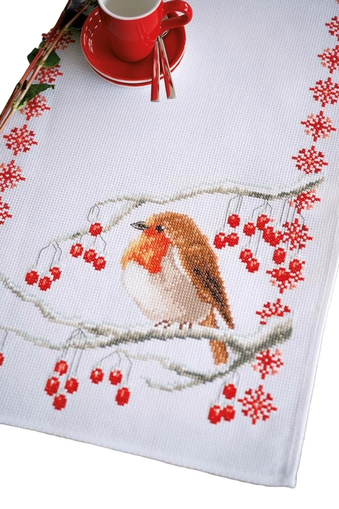 Vervaco Aida Runner Robin, Cotton Blend, Assorted, 32 x 84 cm