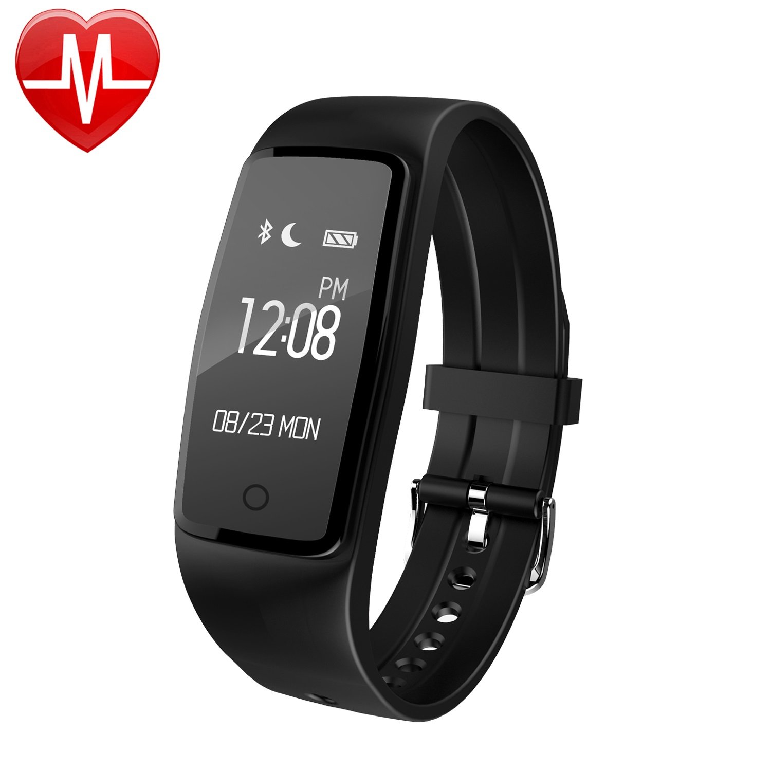 AsiaLONG Fitness Armband mit Pulsmesser - Wasserdicht Fitness Tracker Aktivitätstracker Schrittzähler Uhr Armband mit Herzfrequenz, Schlafanalyse, Kalorienzähler, SMS SNS Wecker Vibration für Android und IOS Handys wie iPhone, Huawei, Samsung, HTC, Sony, usw (Upgrade)