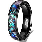 TRUMIUM 4mm 6mm Wedding Rings for Men Women Tungsten Carbide Galaxy Opal and Sandblast Inlay Multi-Colored Mens Wedding Band Beveled Edges Comfort Fit Size 5-13