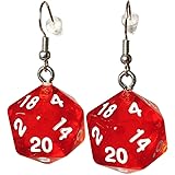 d20 Dice Earrings - Hook with Earnuts (Red)