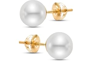 ISAAC WESTMAN White Japanese Akoya Cultured Pearl Stud Earrings | AAA High Luster Pearls | 14K Solid Gold Screw Back Posts