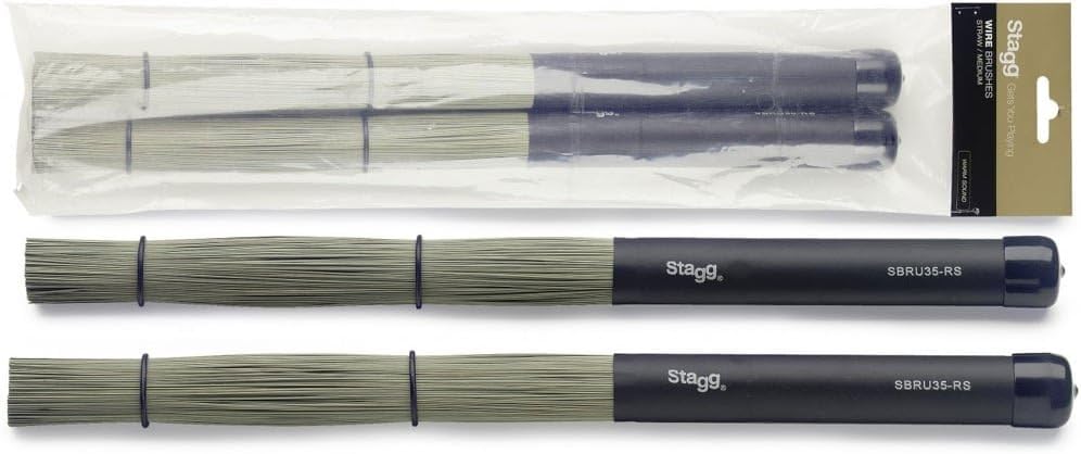 Stagg SBRU35-RS Polybristle Straw Brushes with Black Rubber Handle Grip