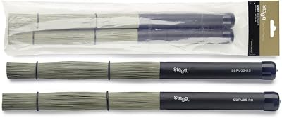 Stagg SBRU35-RS Polybristle Straw Brushes with Black Rubber Handle Grip