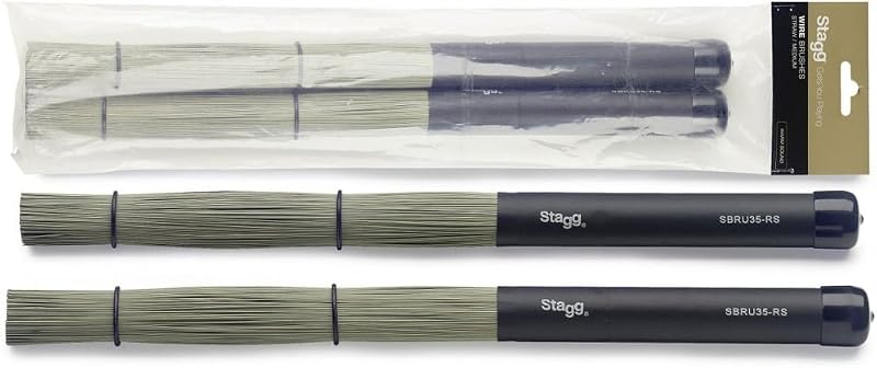 Stagg SBRU35-RS Polybristle Straw Brushes with Black Rubber Handle Grip