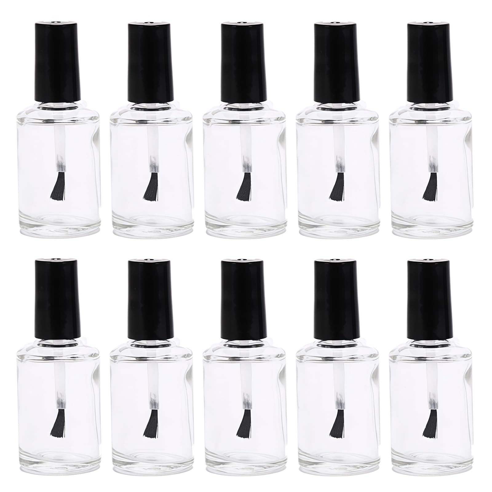 10Pcs 15ml Empty Glass Nail Polish Bottles with Brush and Black Cap Refillable Round Clear Nail Polish Vials Storage Containers for Nail Art Make Your Own Nail Polish
