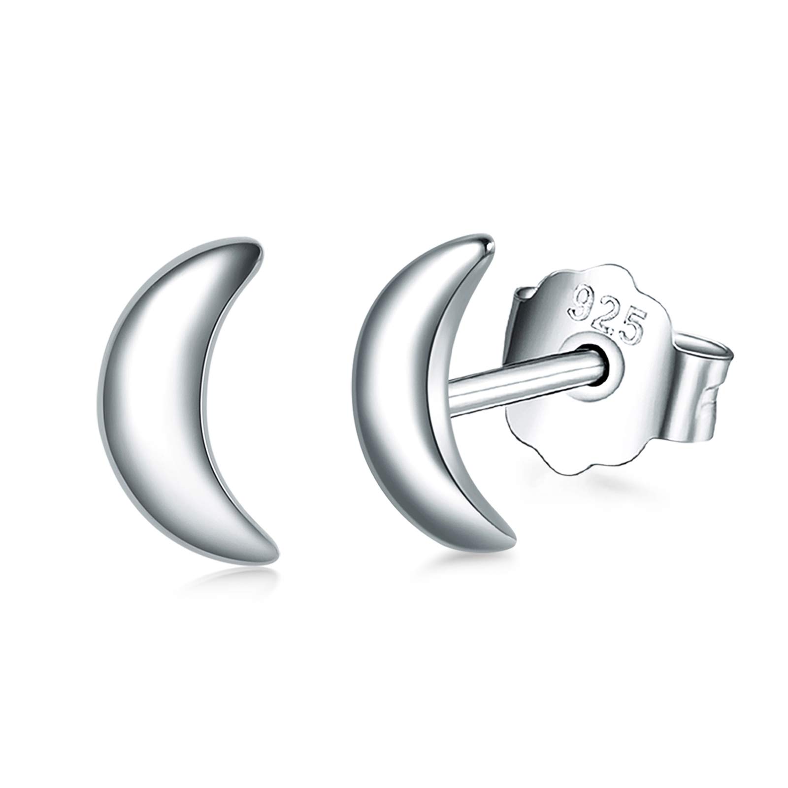 Shuxin Silver Stud Earrings for Women, 925 Sterling Silver Moon Stud Earrings for Girls Ladies, Hypoallergenic Small Sleeper Cartilage Tragus Studs Earrings, 7mm Sterling Silver Stud Earrings