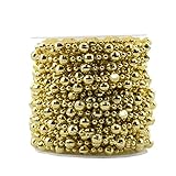 Gold Beaded Garland,BoJia Pearl Bead Roll String 50ft ABS Crystal Strand for Christmas, Valentine, Exhibition, Wedding, Clothing, Costume, DIY Decoration (Gold)
