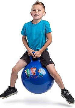 Jumix Sit and Bounce Rubber Hop Ball for Kids with Foot Pump and Random Handle Designs with Pump ( Multi-Color )