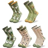 HOMSSEM Floral Crew Socks – 5Pair Flower Graphic Soft Cotton Socks for Women, Teen Girls – for Sandals, – Cute Vibrant Colors