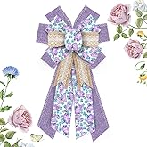 Hying Spring Flowers Bows for Wreath, Purple Natural Burlap Wreath Bow Butterfly Tree Topper Bows Farmhouse Craft Bow for Front Door Birthday Easter Decoration