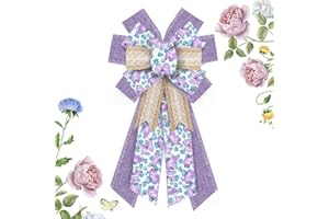 Hying Large Spring Flowers Bows for Wreath, Spring Holiday Wreath Bows Purple Natural Burlap Bows Butterfly Tree Topper Bow Farmhouse Craft Bows for Front Door Spring Birthday Party Decoration Supply