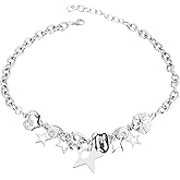Ymapinc Silver Star Chunky Necklace, Star Necklace Choker Charm for Women Party Rave Accessories Grunge Punk Trendy