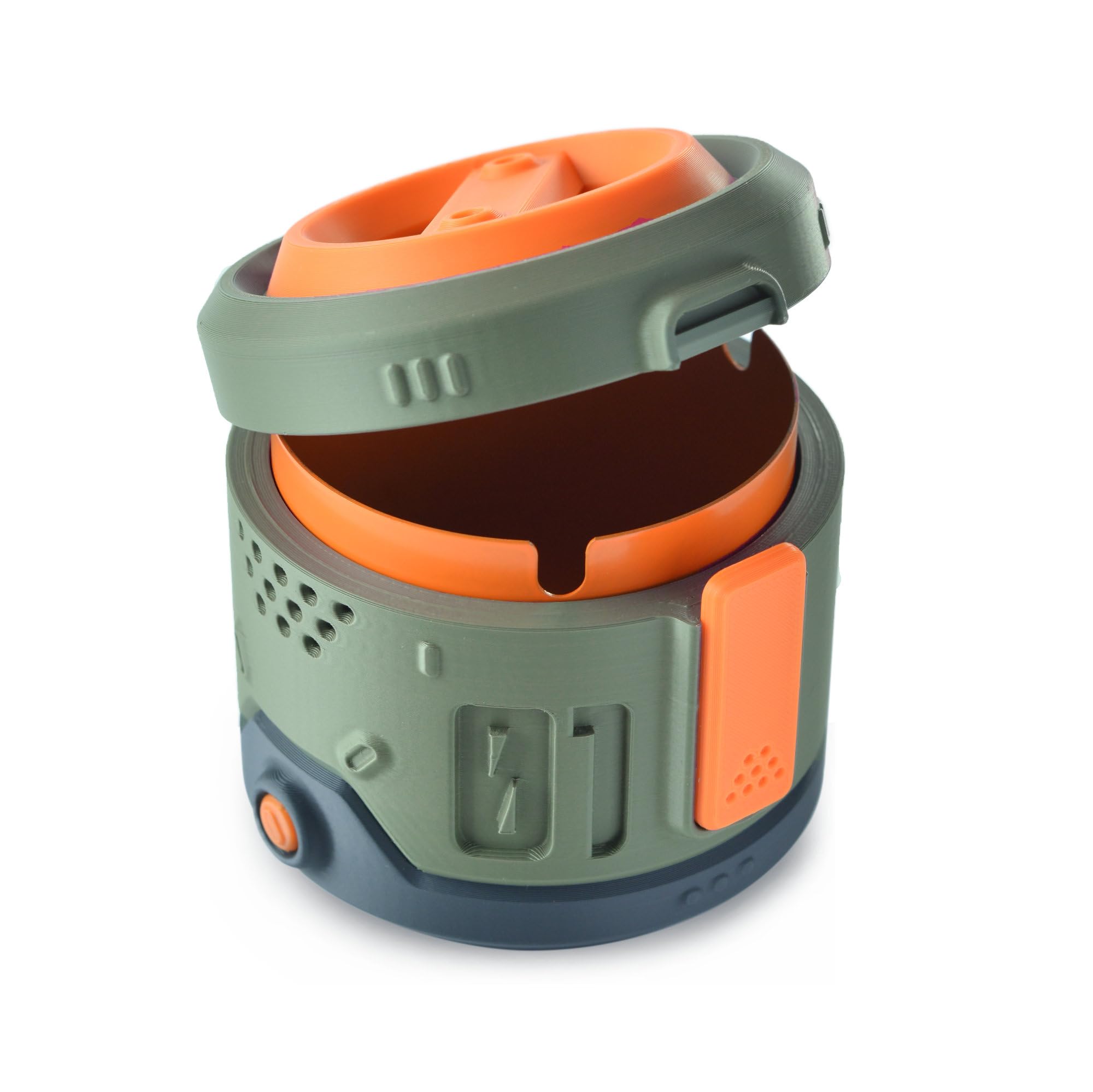 Photo 1 of ***LATCH BROKEN*** Decorative Storage Box with Lid & Metal Liner, Multifunctional Desk Organizer for Home or Office, 3D Printed Modern Container | Green/Orange, 4"x4"x3.5