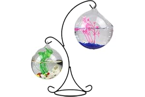 Flueyer Hanging Fish Tank, Small Table Glass Fish Bowl, Mini Aquarium with Stand, Clear Plant Terrarium for Betta Fish Home Decor
