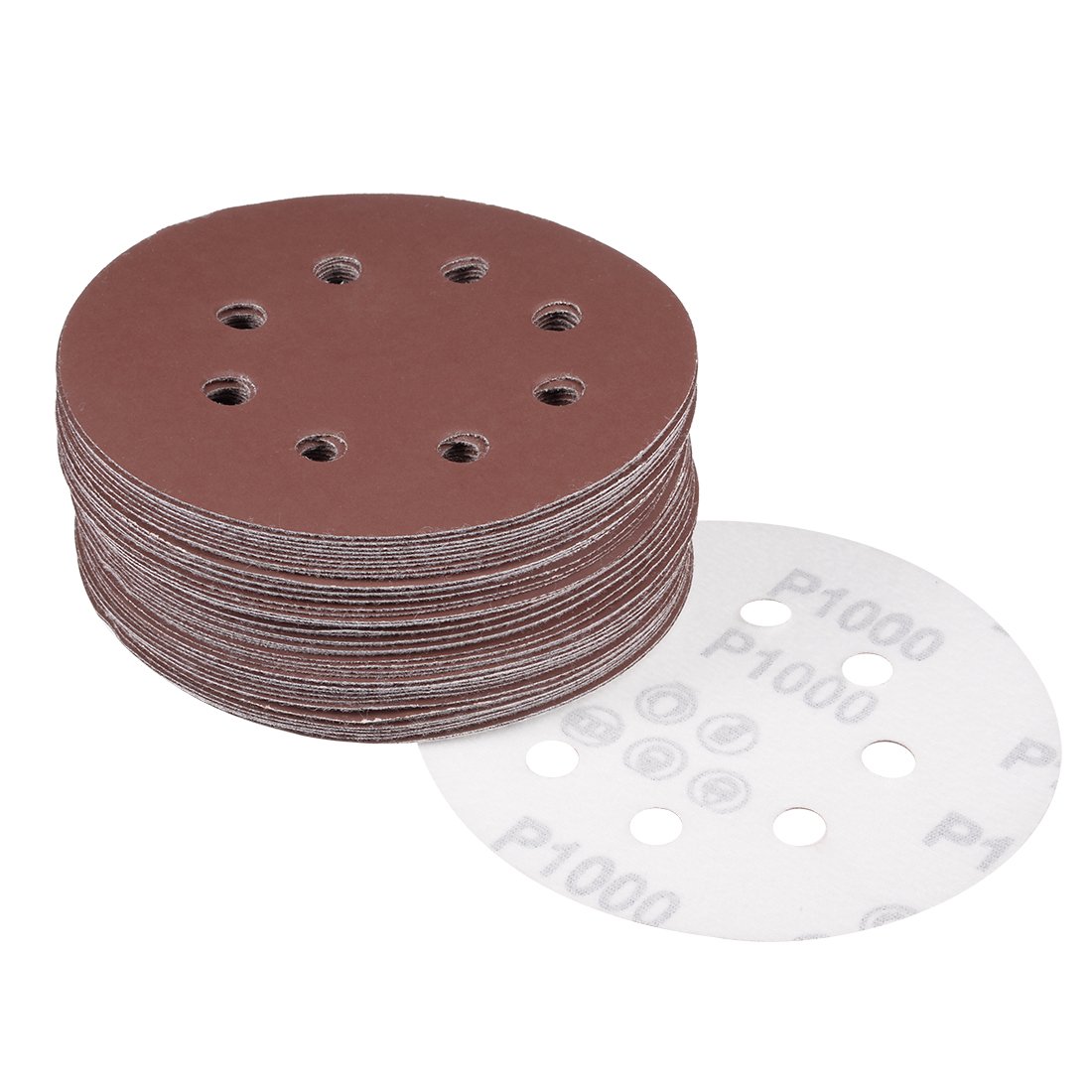 sourcingmap 50Pcs 5 inch 8 Hole Hook and Loop Sanding Disc 1000 Grit Flocking Sandpaper Random Orbital Sander Paper