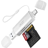 acer SD Card Reader USB C, Dual Slots USB Type C to Micro SD Card Adapter | Memory Card Reader for MicroSD, SDHC, SDXC, Compatible with Laptop, PC, iPhone16/15, MacBook Pro/Air, iPad, Android-Silver