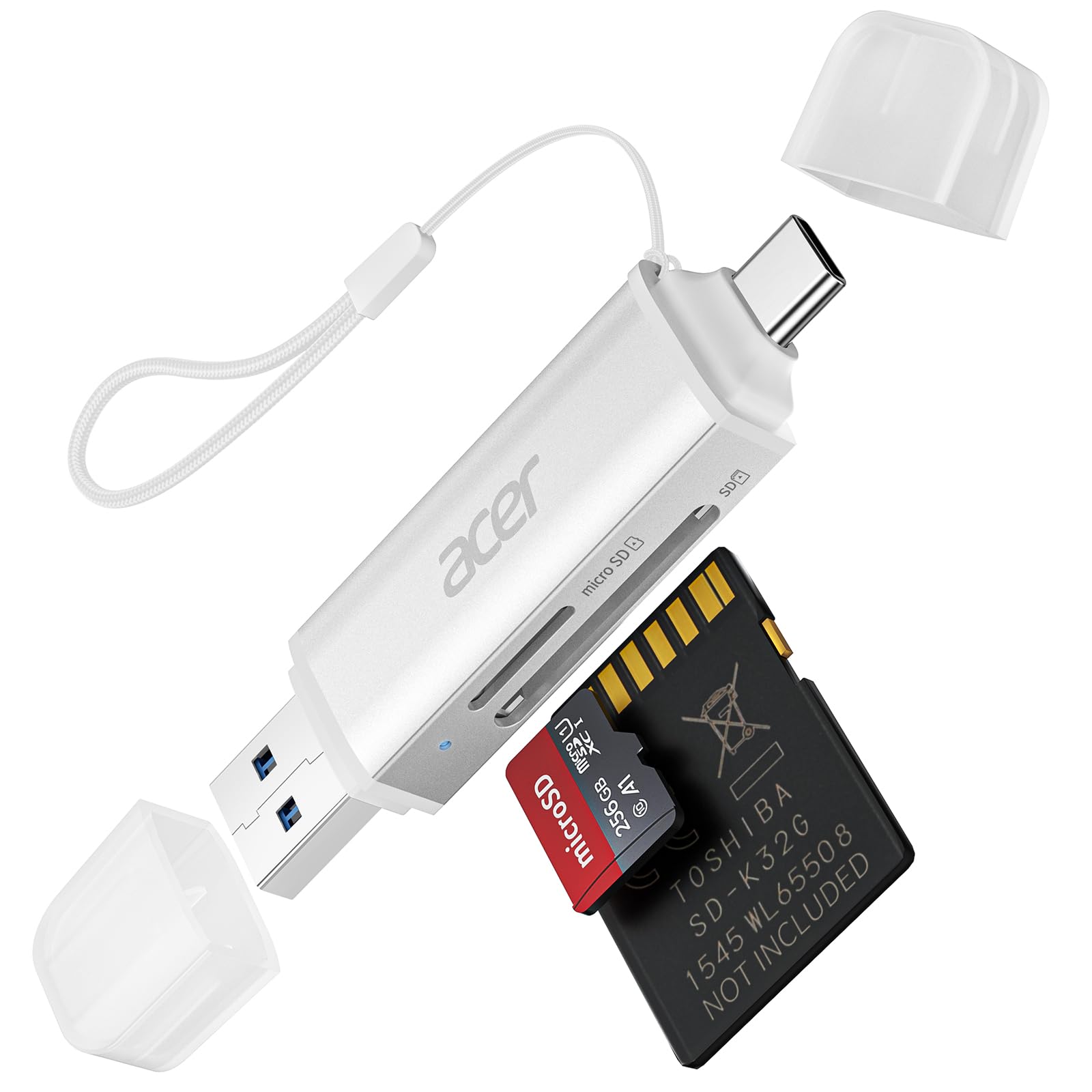 Photo 1 of acer SD Card Reader USB C, Dual Slots USB 3.0 Type C to Micro SD Card Adapter, Memory Card Reader for MicroSD, SDHC, SDXC, Compatible with Laptop, PC, iPhone16/15, MacBook, iPad Pro, Android-Silver