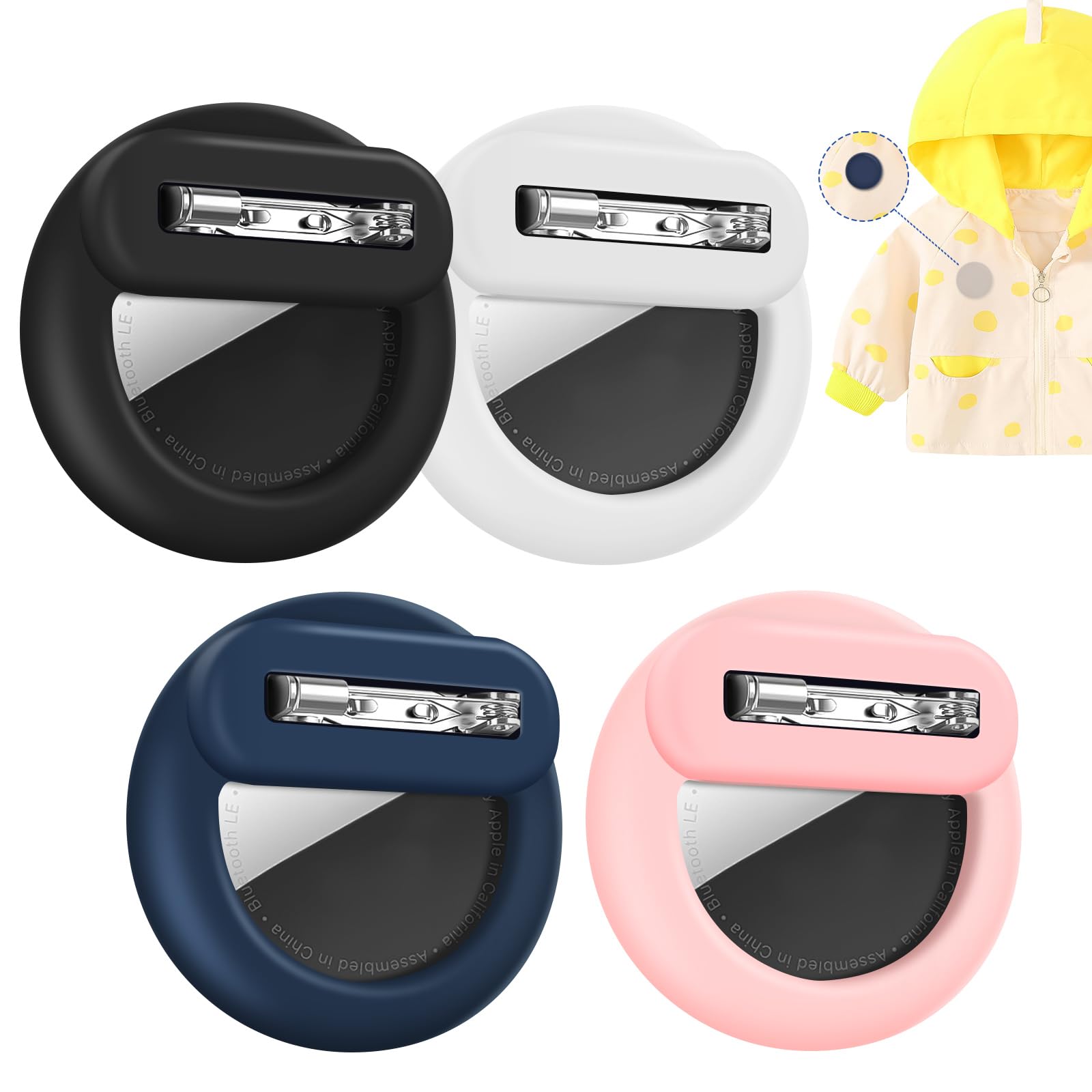 AXFEE 4PCS Hidden Air-Tag Case for Kids, Air-tag Holder with Safety Pins, Anti-Removal Air-tags Sicoilne case, Compatible with Apple air-tag for Kids Adult Pets Backpack Inside Clothes
