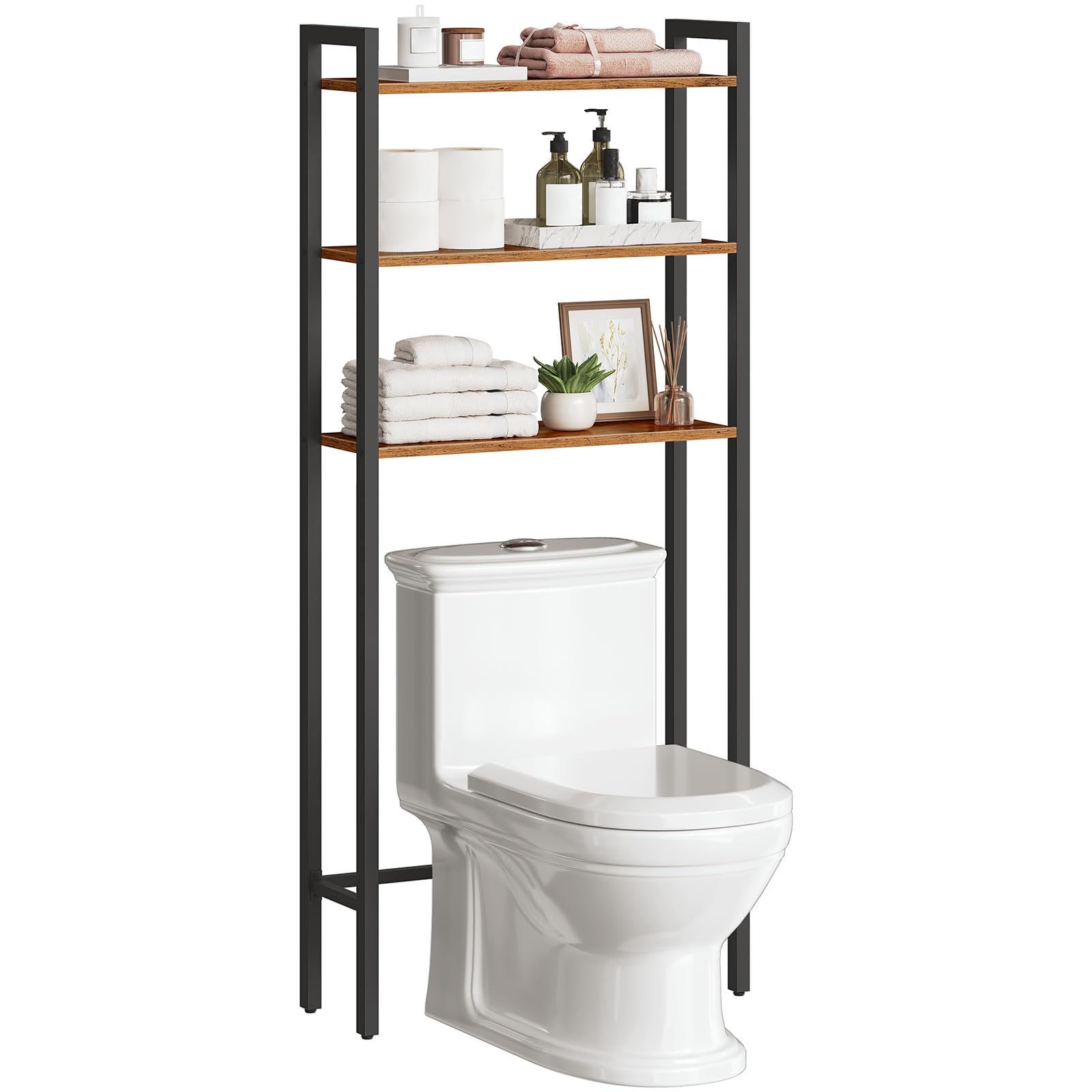Over The Toilet Storage Shelf - 3-Tier Bathroom Organizer With Adjustable Shelves, Basket & Hooks | White Metal Space Saver