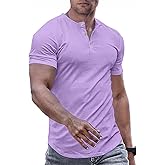 JMIERR Men's Muscle Slim Henley Shirts Crewneck Longline T-Shirt Gym Workout Athletic Shirt Tees with Button