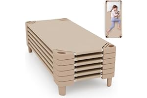 KOTEK Stackable Sleeping Daycare Cots for Kids, Portable Toddler Nap Cots, 52" L x 23" W, Ready-to-Assemble, Space-Saving Children Naptime Cot for Classroom Preschool (Set of 6, Sand)